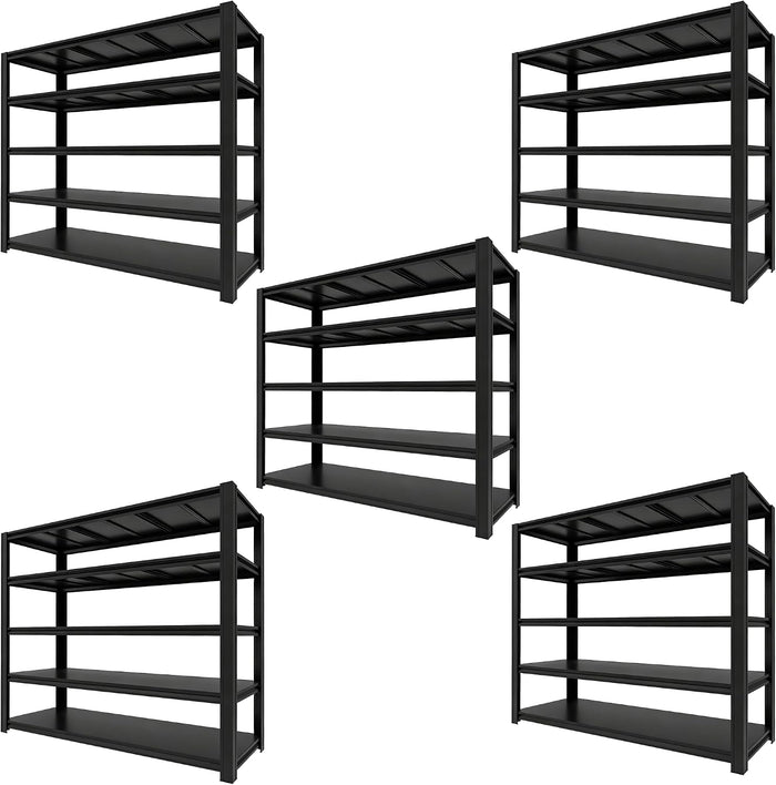 5 Tier Heavy Duty Garage Shelving Units, 5000 lbs Capacity Adjustable Metal Storage Shelves, 84" H x 55" W x 24.05" D Steel Utility Racks for Garage, Warehouse, Basement (5)