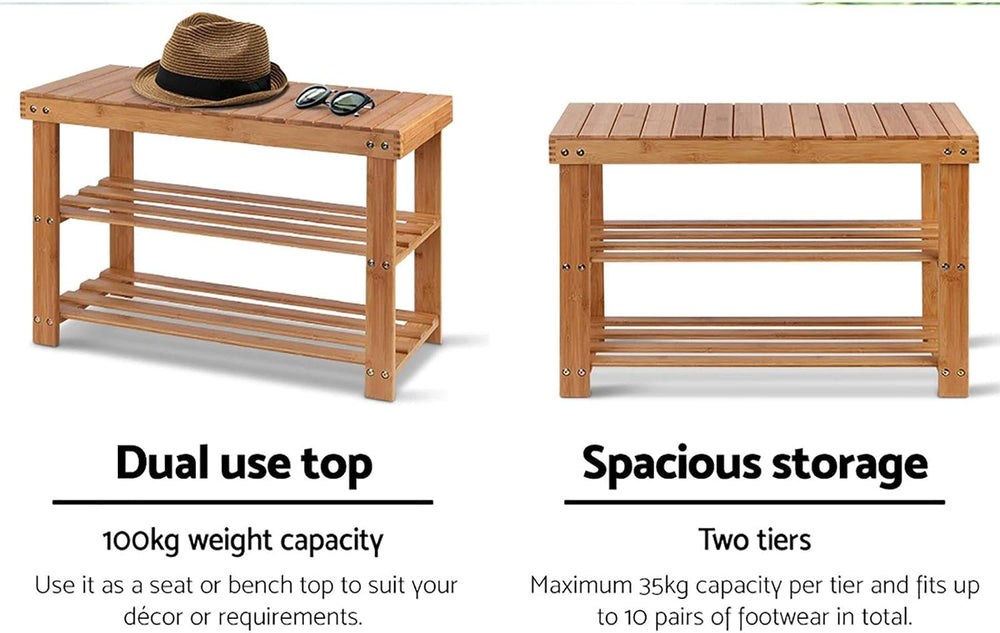 Artiss Shoe Rack Bench, Bamboo Shoes Storage Cabinet Organiser Benches Seat O...