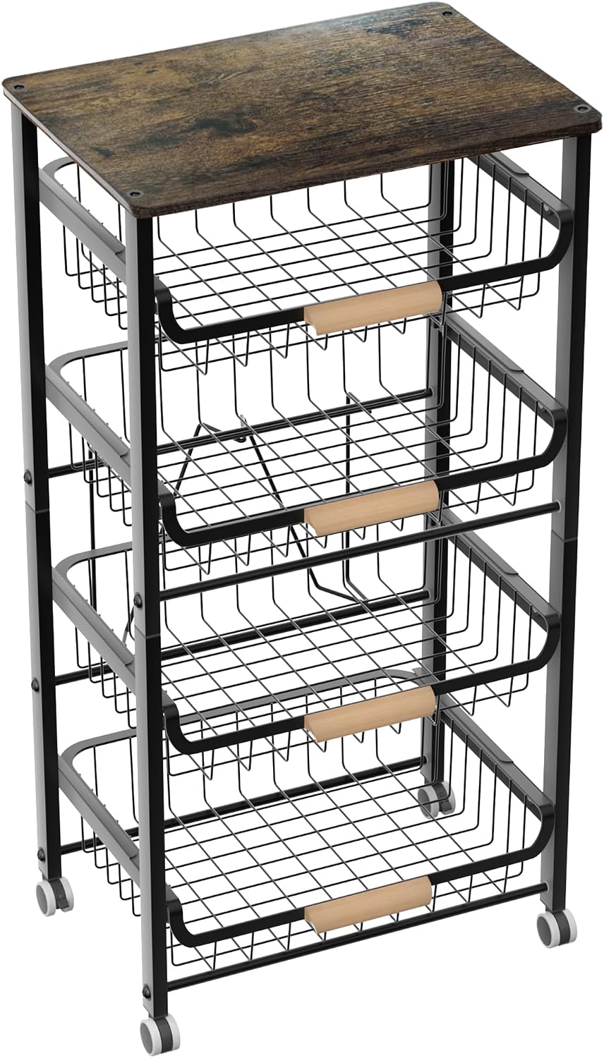 NiuYichee 5-Layer Fruit Basket Kitchen Food Organizer and Rack, Stackable Sto...