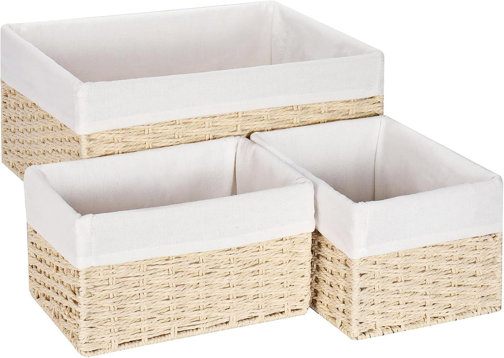 Vagusicc Wicker Basket, Set of 3 Hand-woven Storage Baskets for Organizing, D...