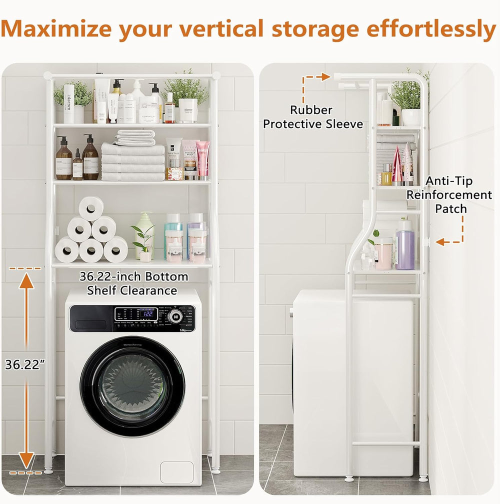UDEAR 3-Tier Over The Toilet Rack,with Hanging Rod,Tower Shelf,White