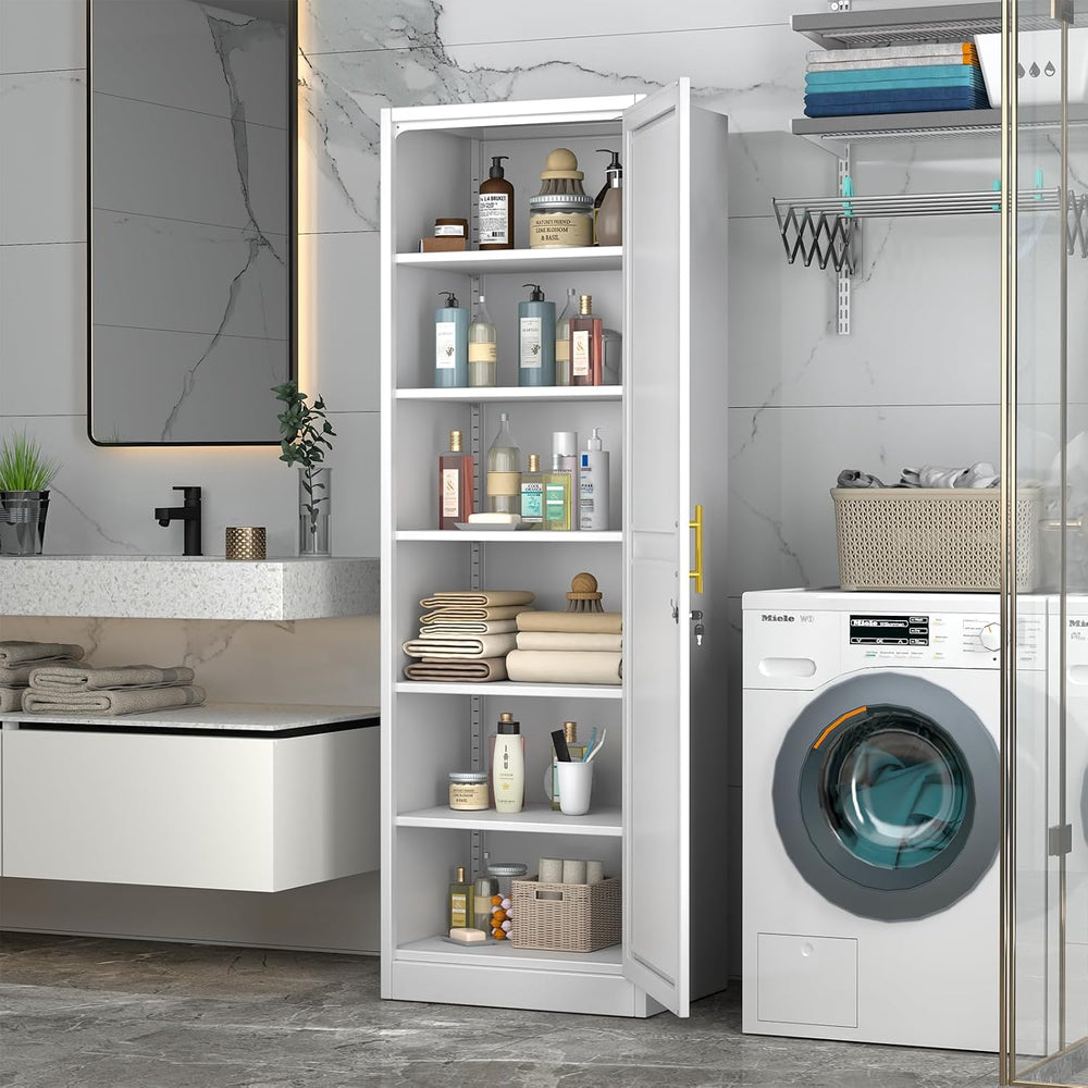 pozdeg 67" White Lockable Metal Storage Cabinet