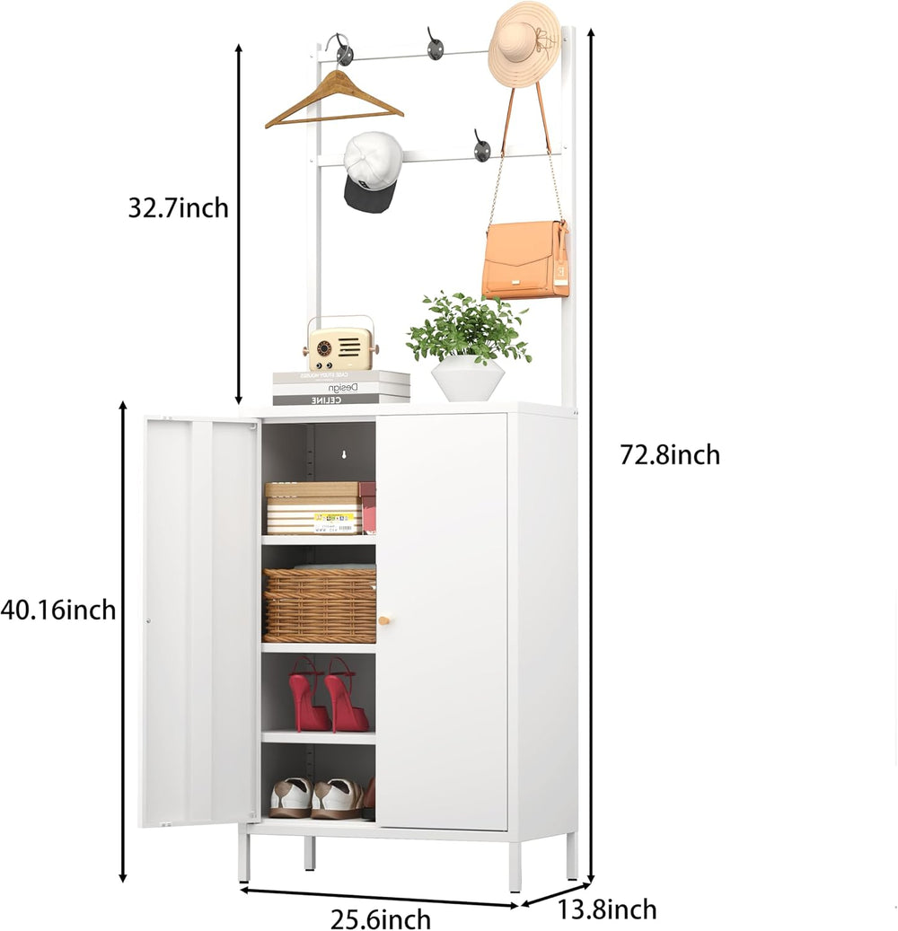 Tall Metal Shoe Cabinet with Coat Rack,Shoe Storage Cabinet with Doors,Hangin...