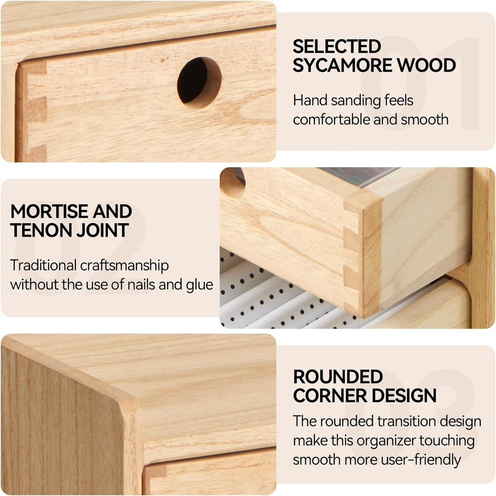 KIRIGEN Wooden Desk Organizer with 3 Drawers and Top Tray Natural DT1D3C-NA