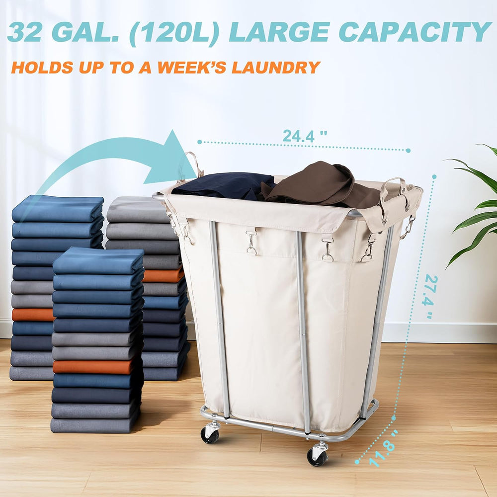 PLKOW 120L Rolling Laundry Hamper, Beige