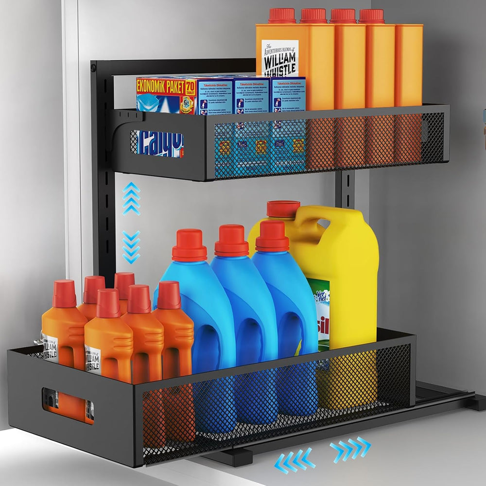 Petiza Under Sink Organizer Pull Out Cabinet Organizer Adjustable Height 2 Ti...