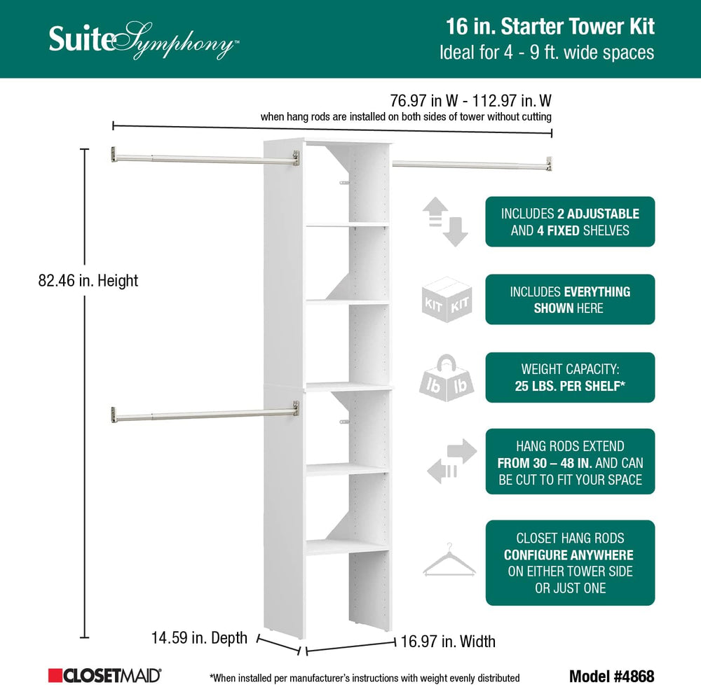ClosetMaid SuiteSymphony Small Closet Organizer Starter Kit with Tower and 3 ...