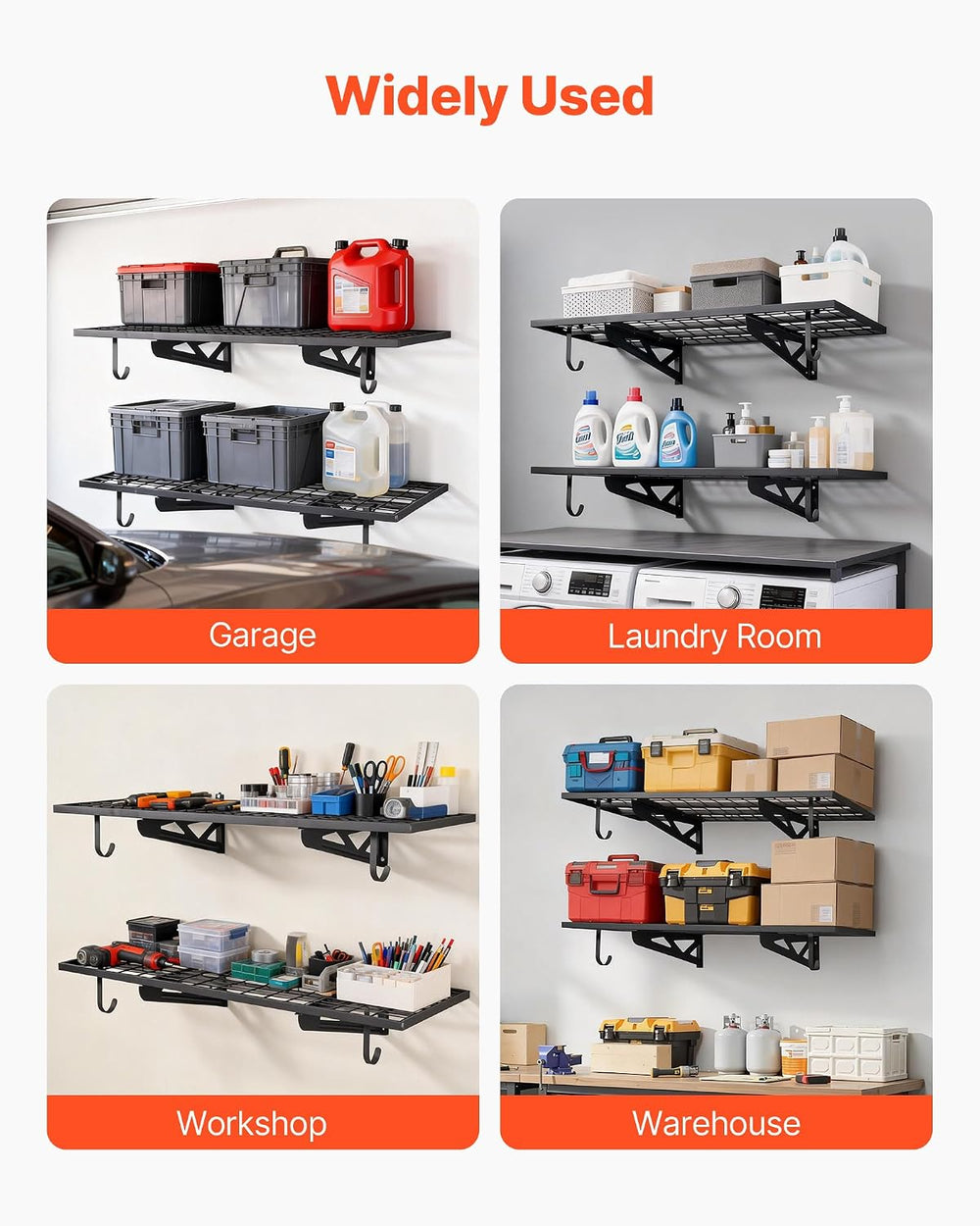 VEVOR 2-Pack Heavy Duty Garage Wall Shelving, 2 x 4 ft Steel Wall Mounted She...