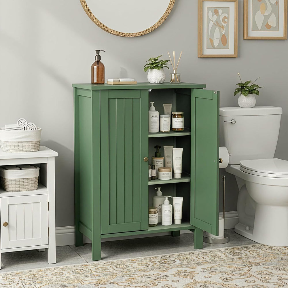 VINGLI Green Bathroom Storage Cabinet Free Standing, Wooden Floor Cabinet wit...