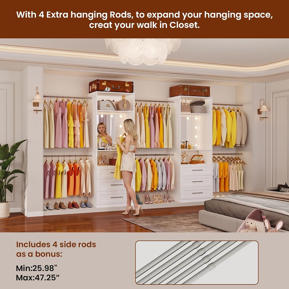 Closet System with 3 Drawers & Hollywood Lighted Mirror, 2–10FT