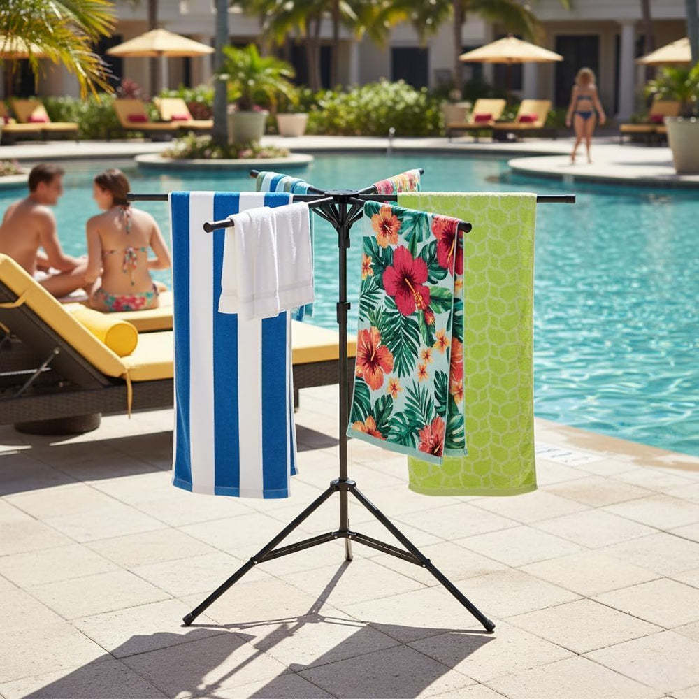 Metal Pool Towel Stand, Foldable Outdoor Towel & Swim Gear Storage Rack