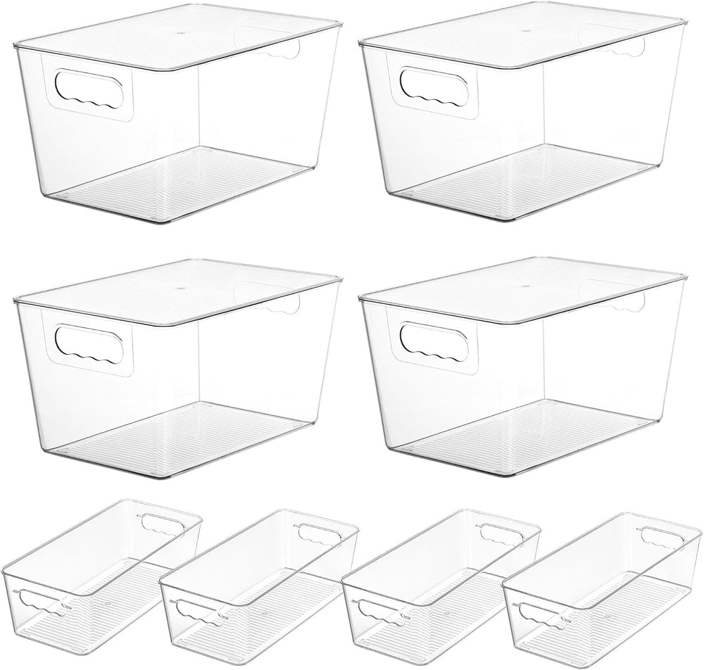 Vtopmart 8 Pack Clear Storage Bins with Lid Set for Pantry Organizer