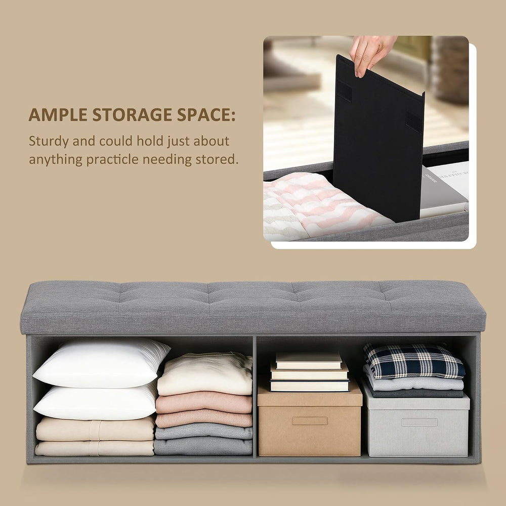 SUPER DEAL 43 Inches Folding Storage Ottoman Bench, Foot Rest with Divider Fo...