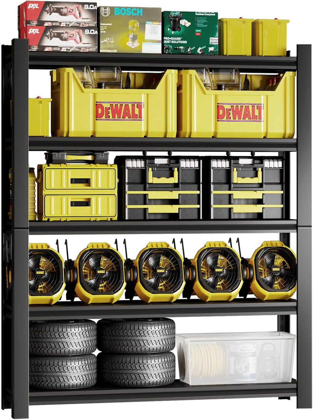 72" H Adjustable Garage Shelving 2500LBS Storage Shelves 5-Tier Heavy Du...