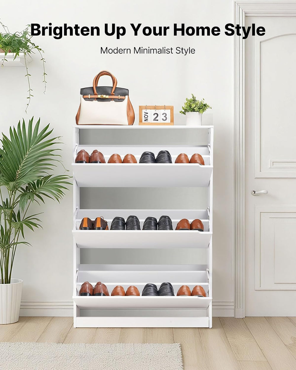 VEVOR Shoe Cabinet with 3 Flip Drawers, Modern Shoes Storage Cabinet with Ant...