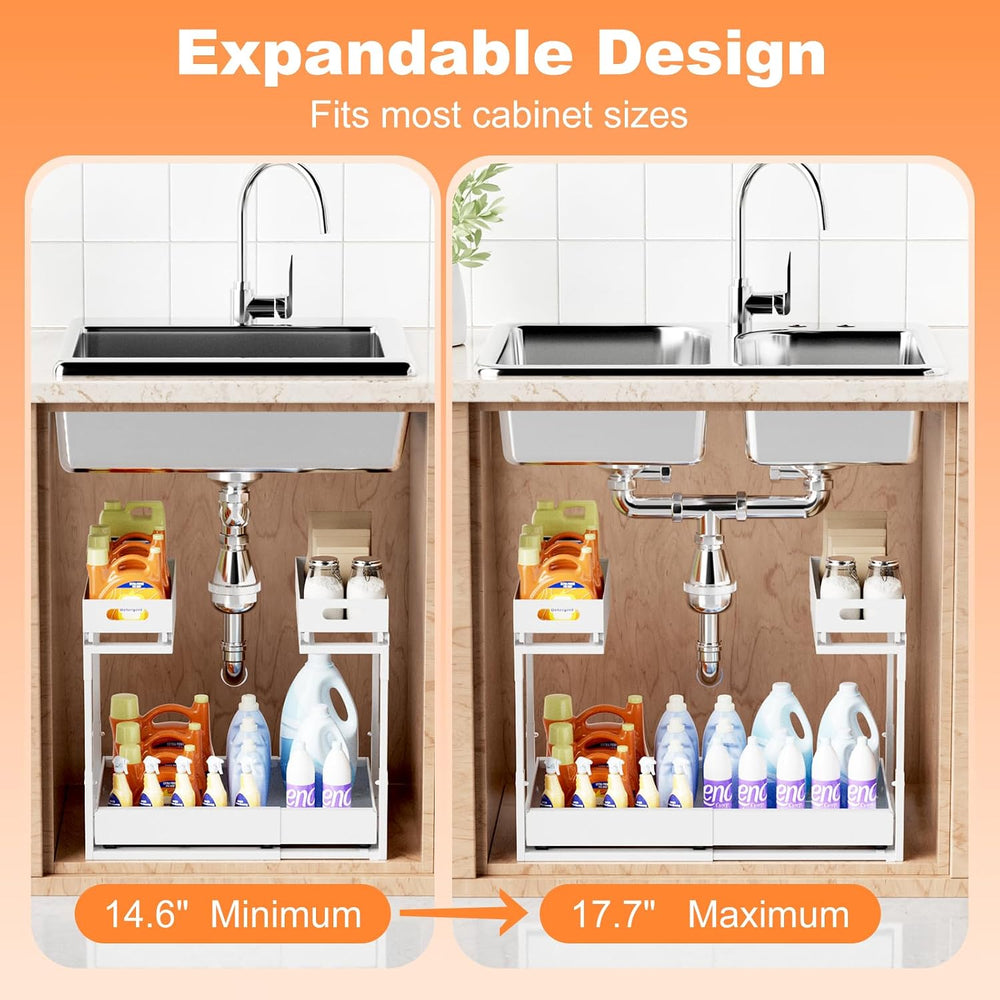 Upgrade 1 Pack Expandable Under Sink Organizer: 2-Tier Pull Out Cabinet with ...