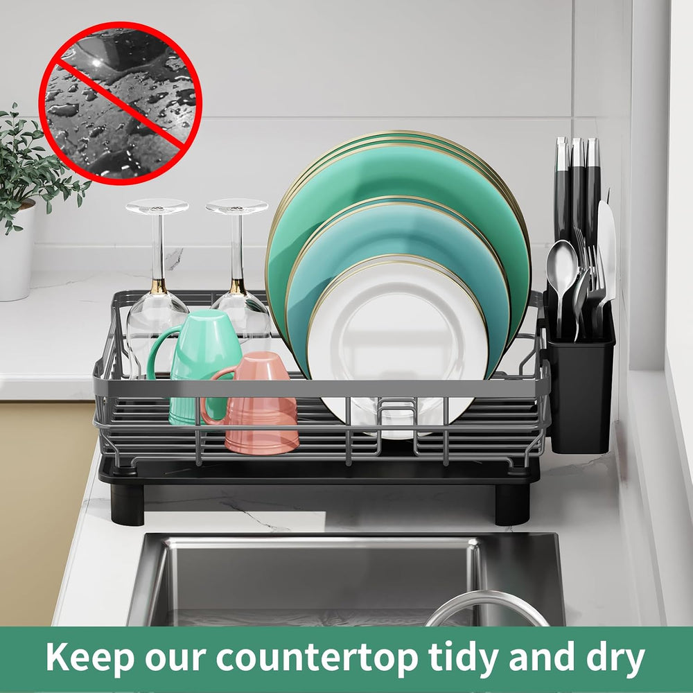 MOUKABAL Dish Drying Rack with Drainboard for Kitchen Counter, Grey