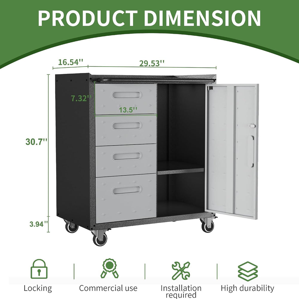 Metal Mobile Tool Storage Cabinet with 4 Drawer and 1 Locking Door