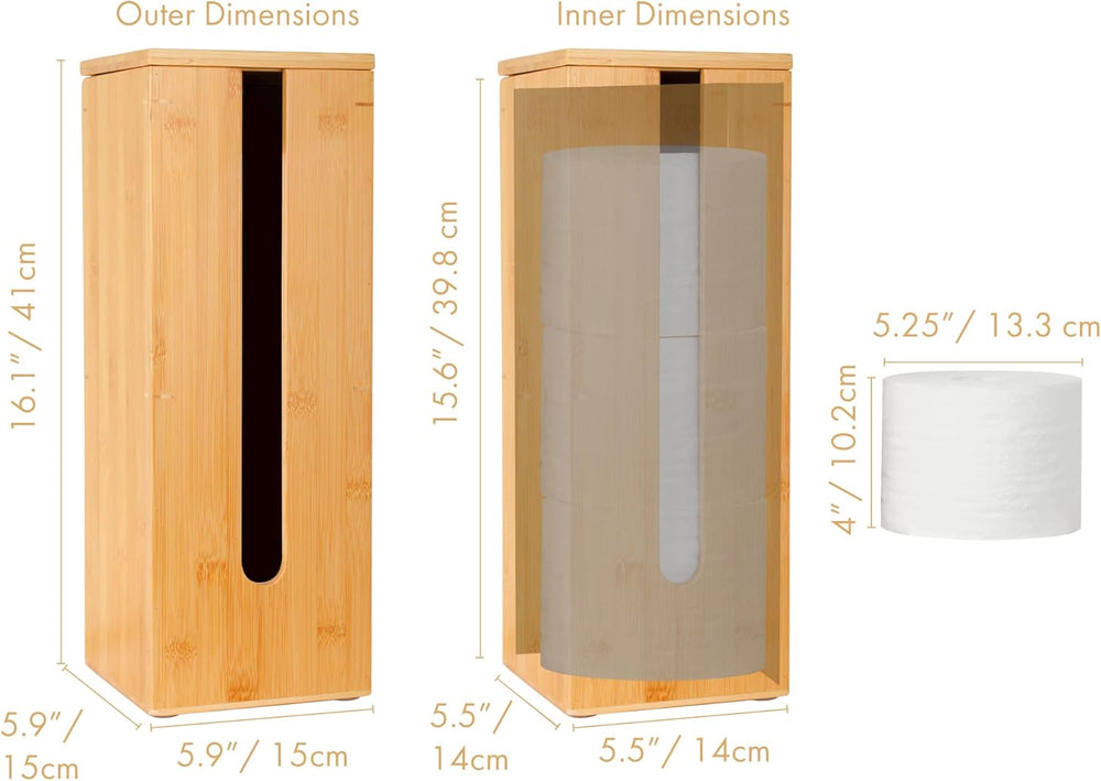 GOBAM Bamboo Toilet Paper Storage - Fits 3 Mega Toilet Paper, Bathroom Organi...