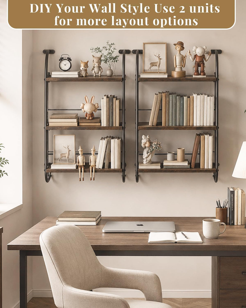 Floating Shelves for Wall,3-Tier Rustic Wood Ladder Wall Shelf,16" Brown