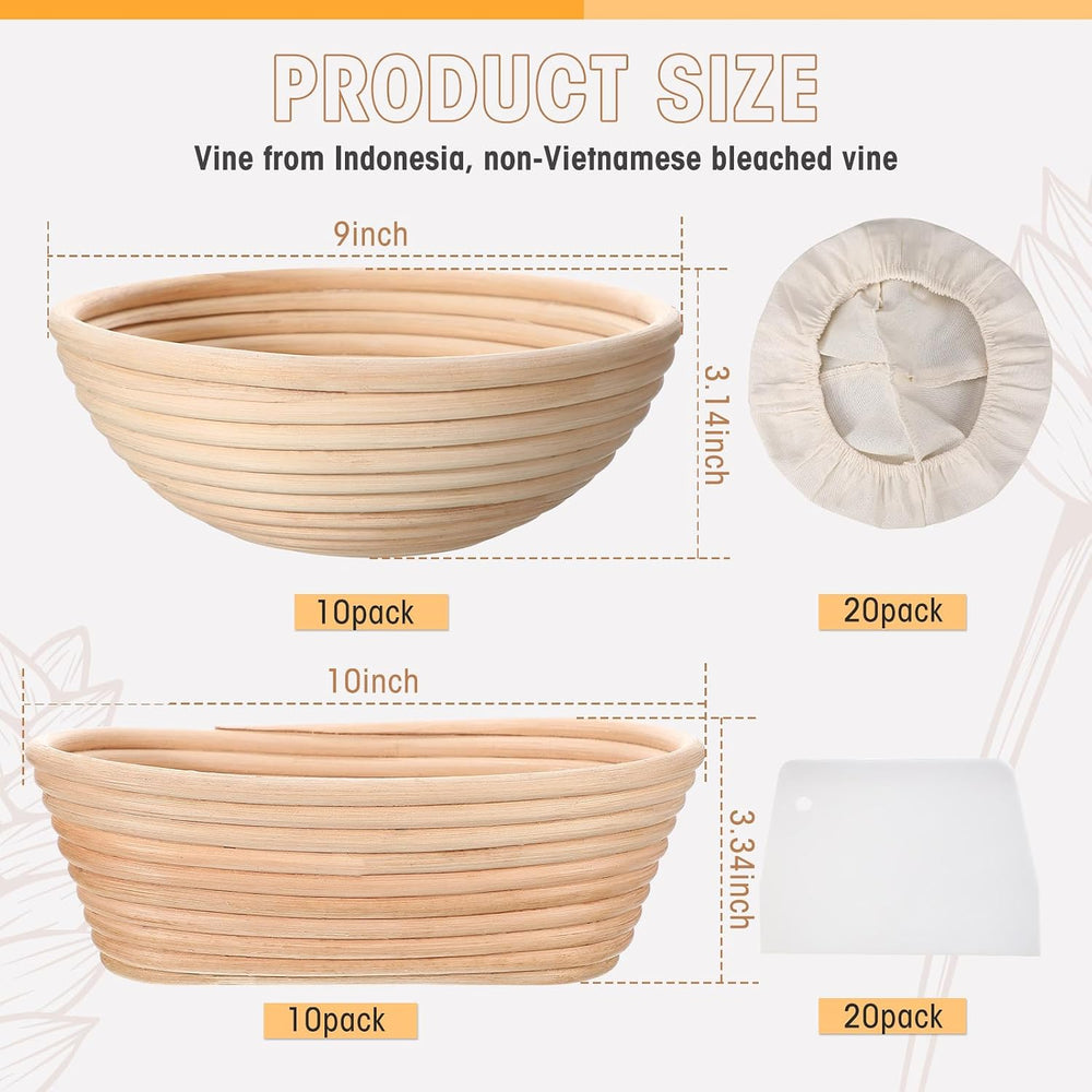Gejoy 20 Sets Bread Proofing Baskets Bulk Banneton Dough Proofing Bowls Kit w...