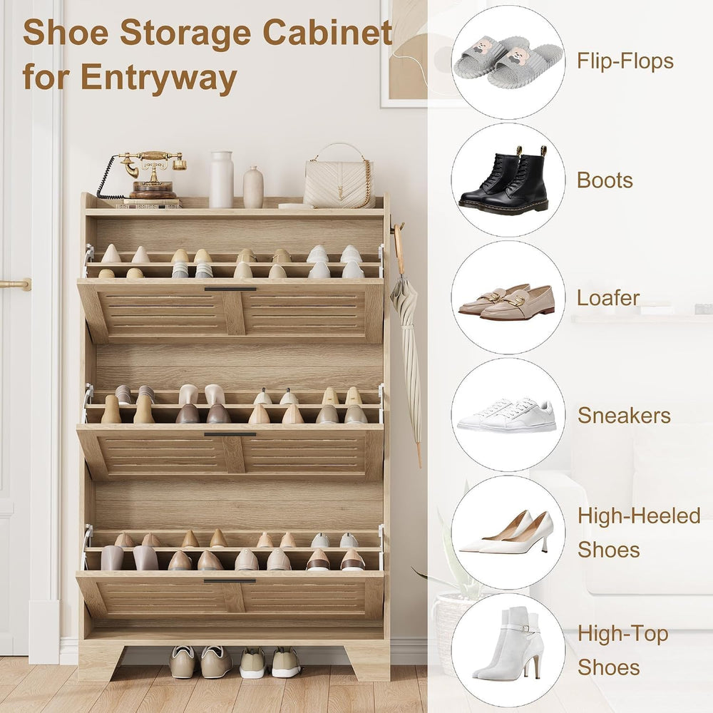 GarveeHome Shoe Cabinet Storage for Entryway, Narrow Shoe Cabinet, Oak
