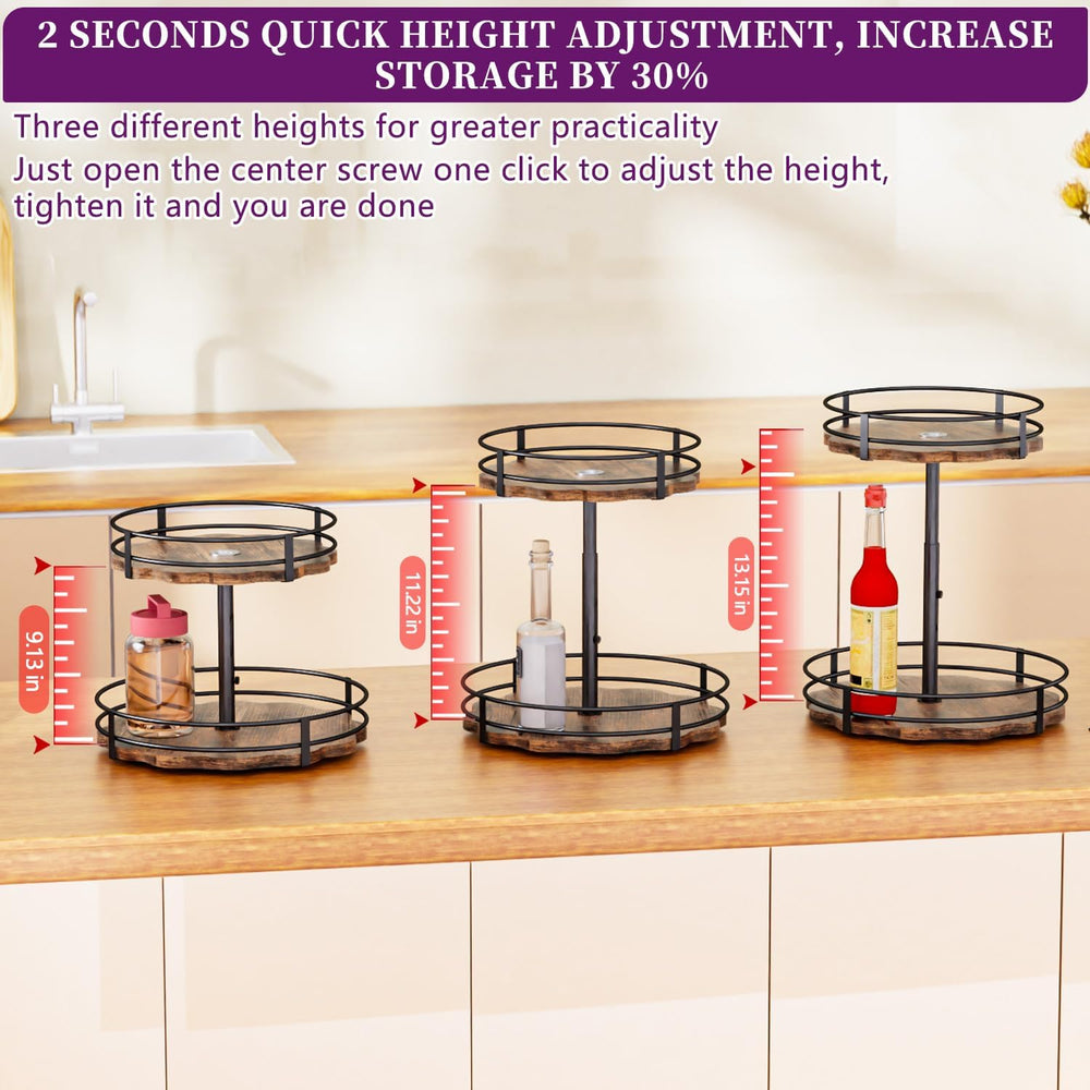 Heavy-Duty 2-Tier Lazy Susan Organizer, Adjustable to Different Heights, Coun...