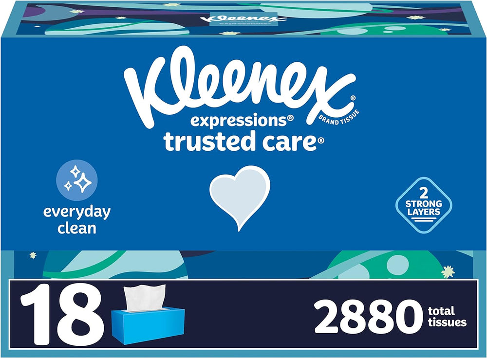 Kleenex Expressions Trusted Care Facial Tissues, 18 Flat Boxes, 160 Tissues p...