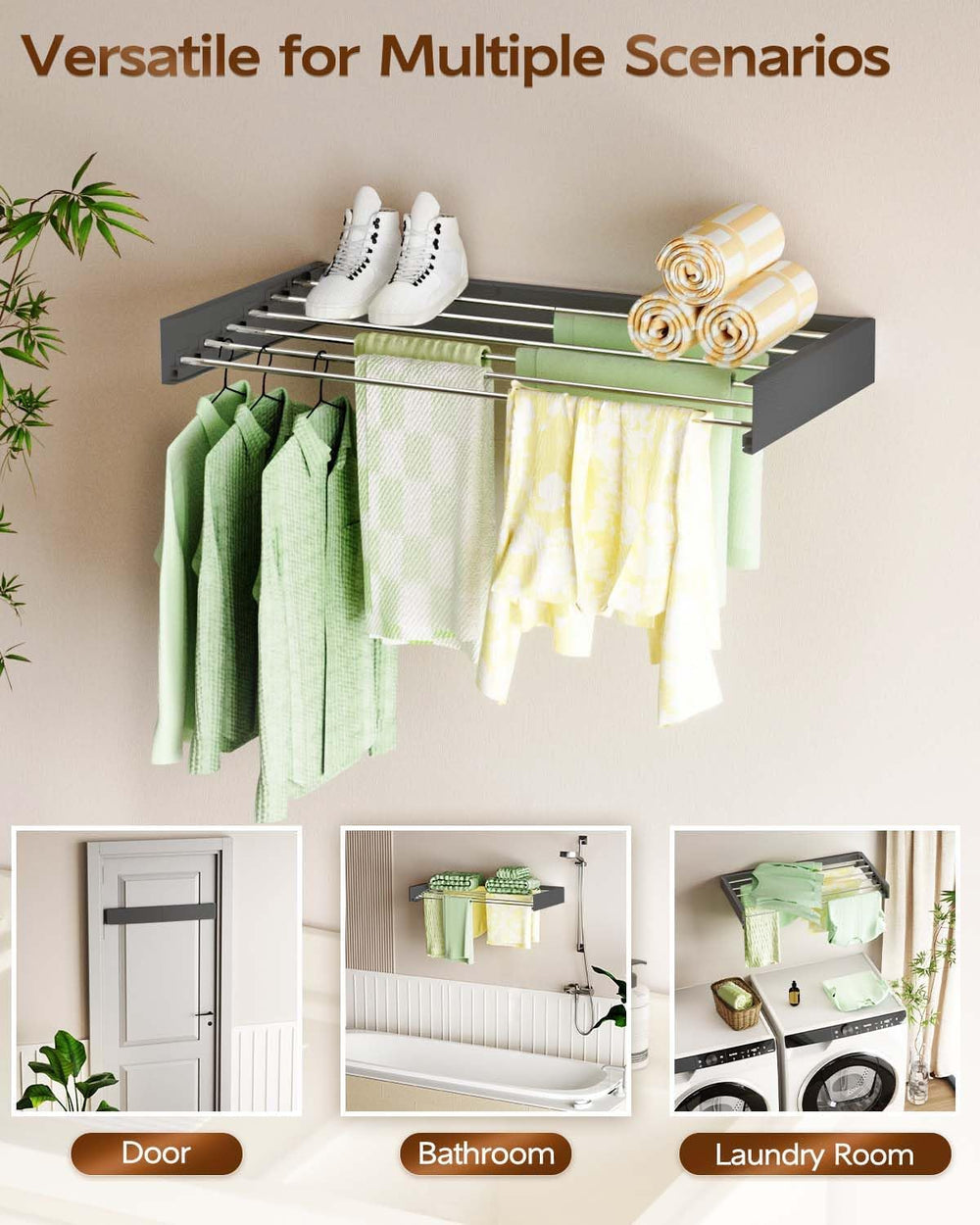 Vikaqi Wall Mounted Clothes Drying Rack 40", Foldable Wall Mount Laundry...