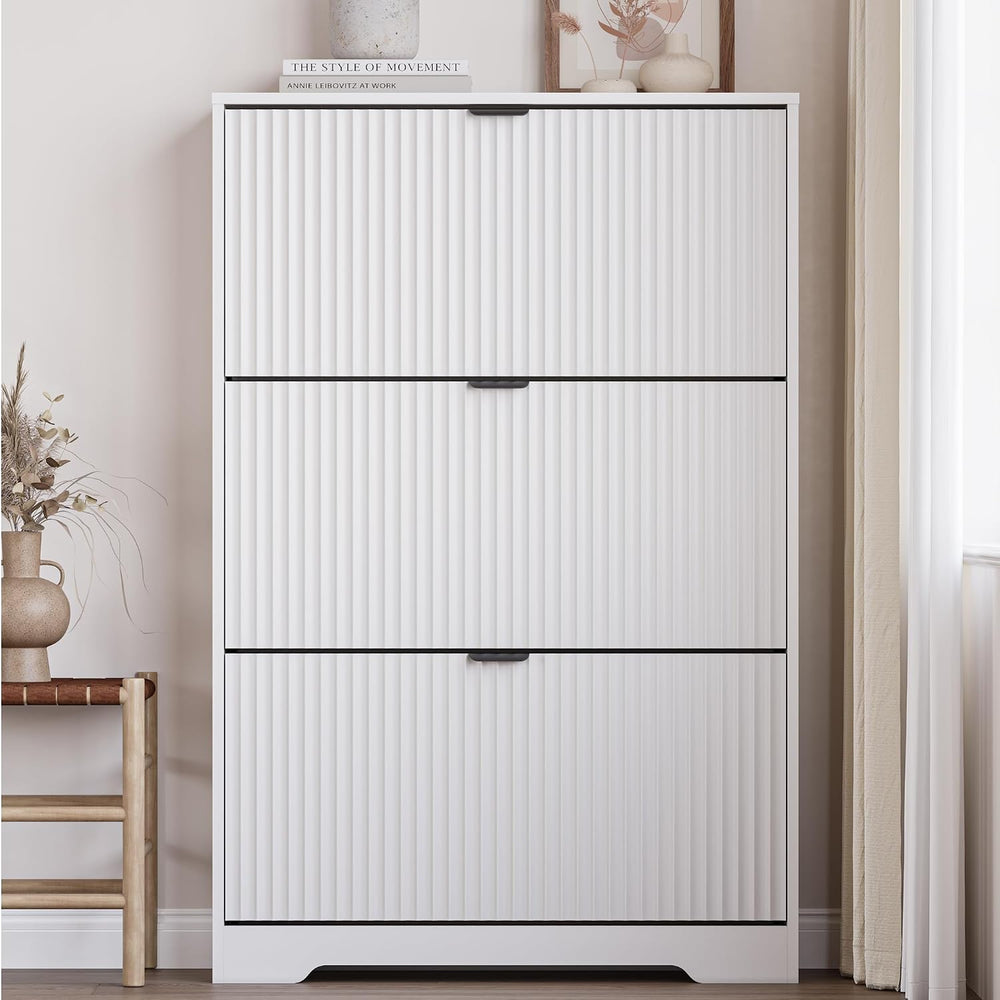 BORNOON Entryway Shoe Cabinet with 3 Flip Drawers, Narrow Shoe Organizer Cabi...