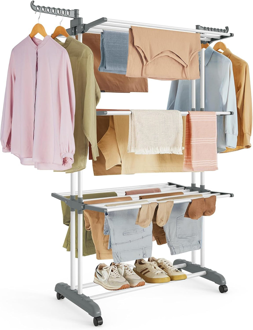 SONGMICS 4-Tier Clothes Drying Rack, Foldable, Rolling, 66.6-Inch Tall