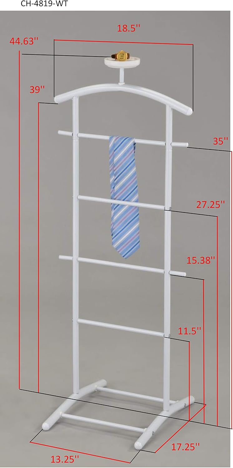 Suit & Tie Freestanding Valet Stand Clothing Organizer Rack, White