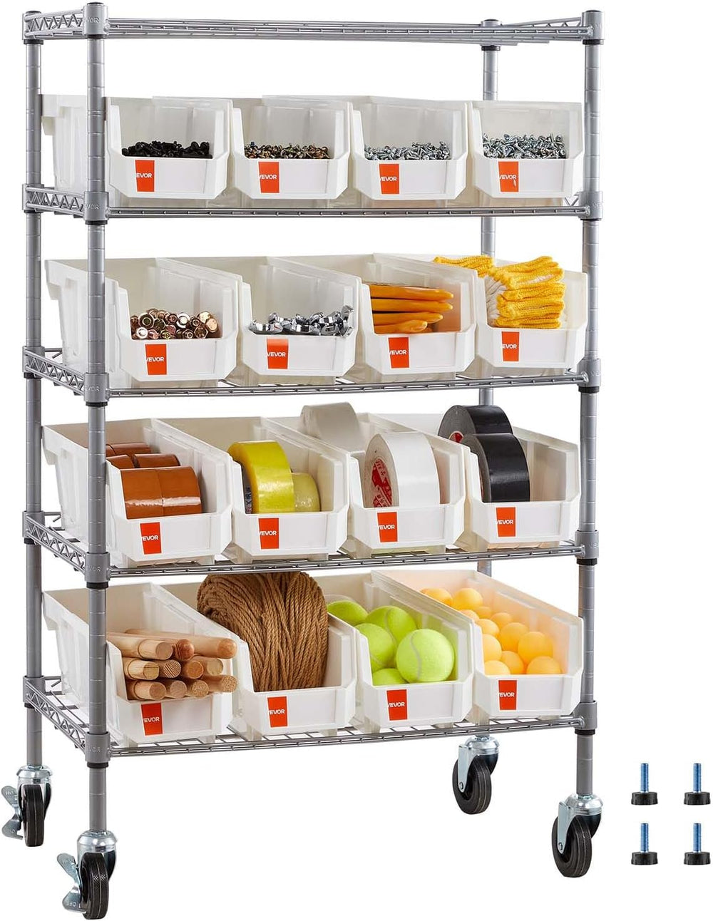 VEVOR 5-Tier Rolling Bin Storage Rack, 16 Organizer Bins, Bin Rack Storage St...