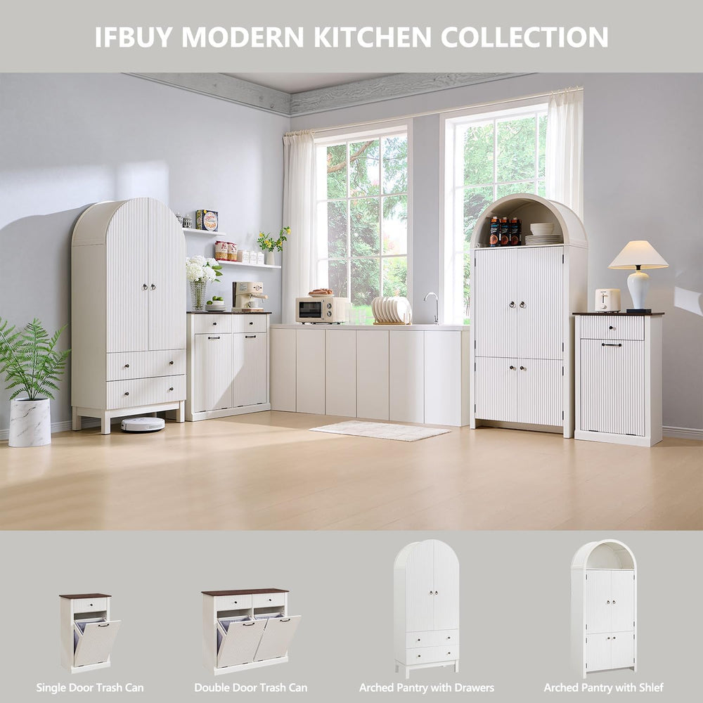 IFBUY Tilt Out Laundry Hamper Cabinet, Modern Trash Can Cabinet, White