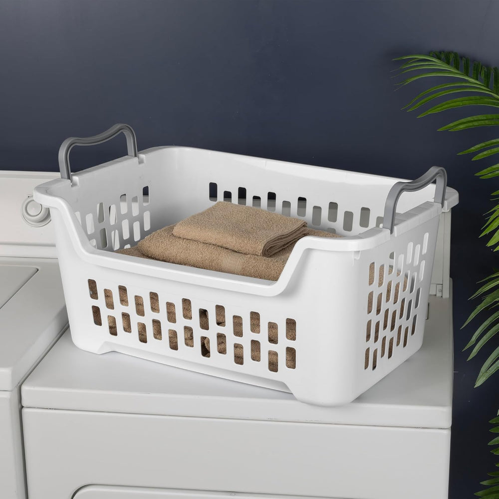 Sterilite Stacking Laundry Basket, Plastic Clothes Hamper, 6 Pack