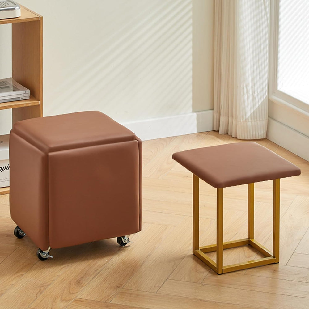 5 in 1 Nesting Ottoman Cube Chair, Movable Stackable Stools with Wheels, Squa...