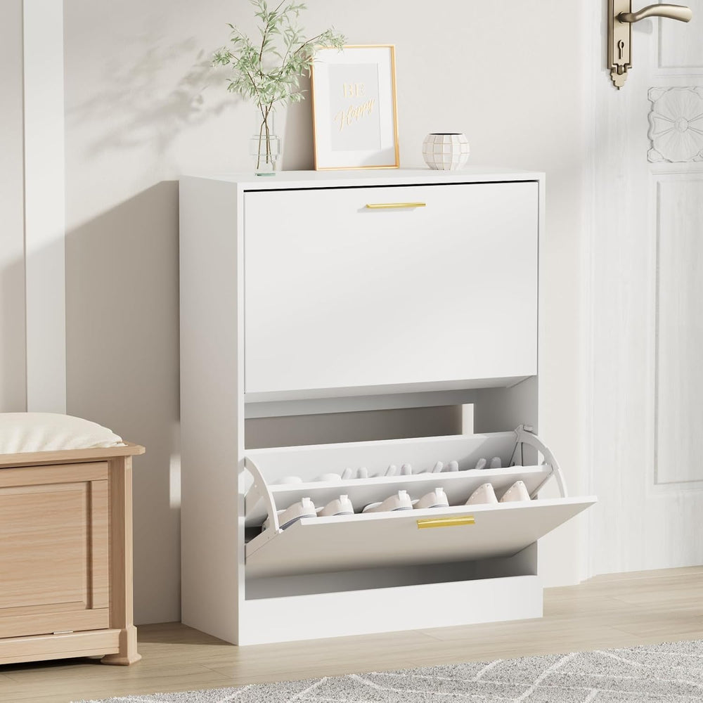 CARPETNAL Shoe Cabinet for Entryway, White Shoe Storage Cabinet with 2 Flip D...