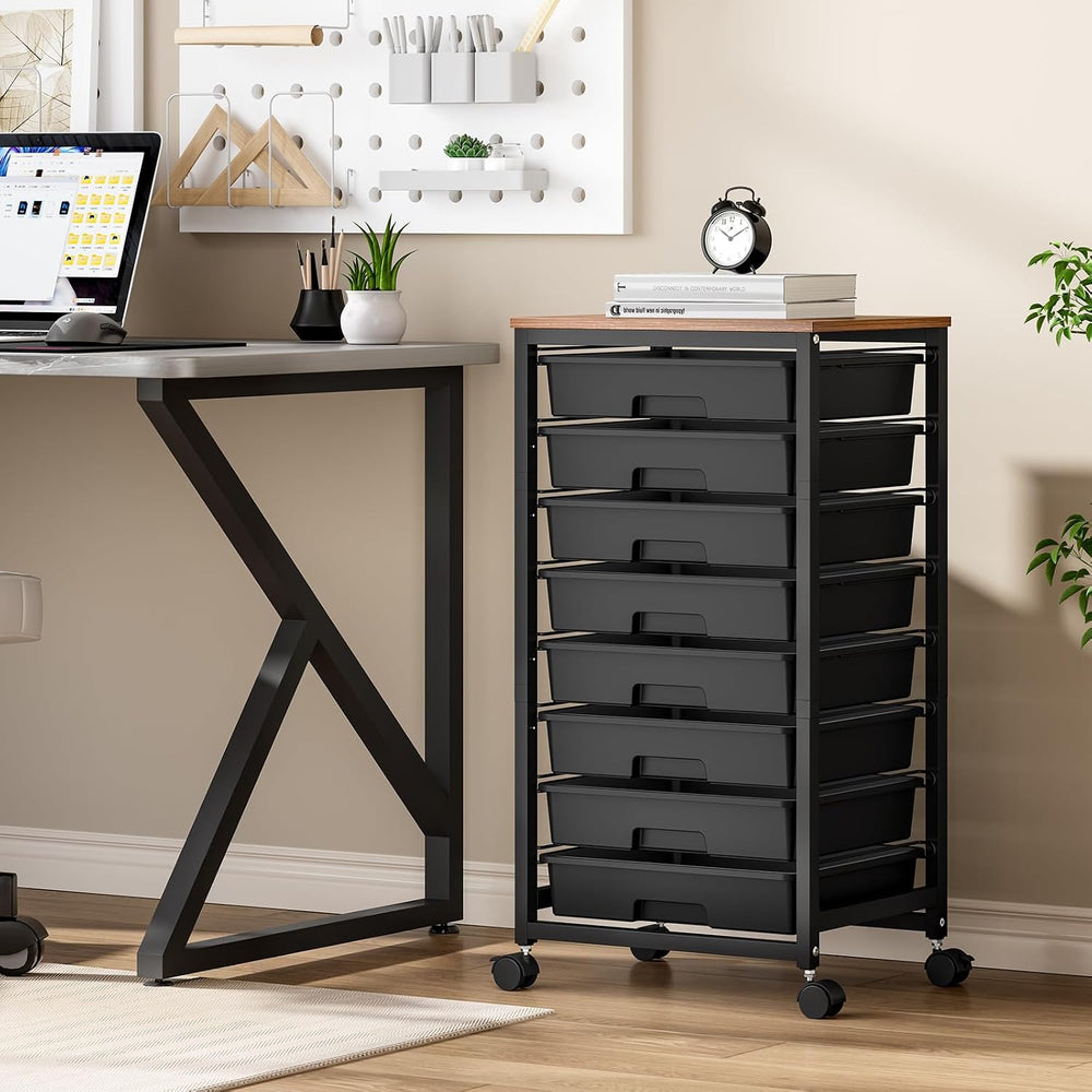 SYKIARIOL Rolling Storage Cart with Drawers, 8 Drawers Utility Cart,Black