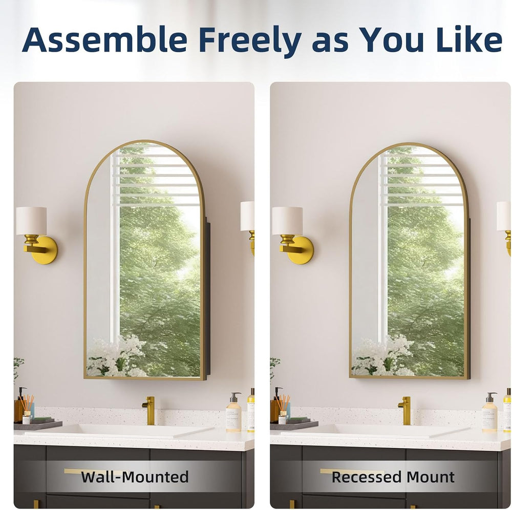 Medicine Cabinets for Bathroom, Gold Arched Medicine Cabinet Recessed or Surf...