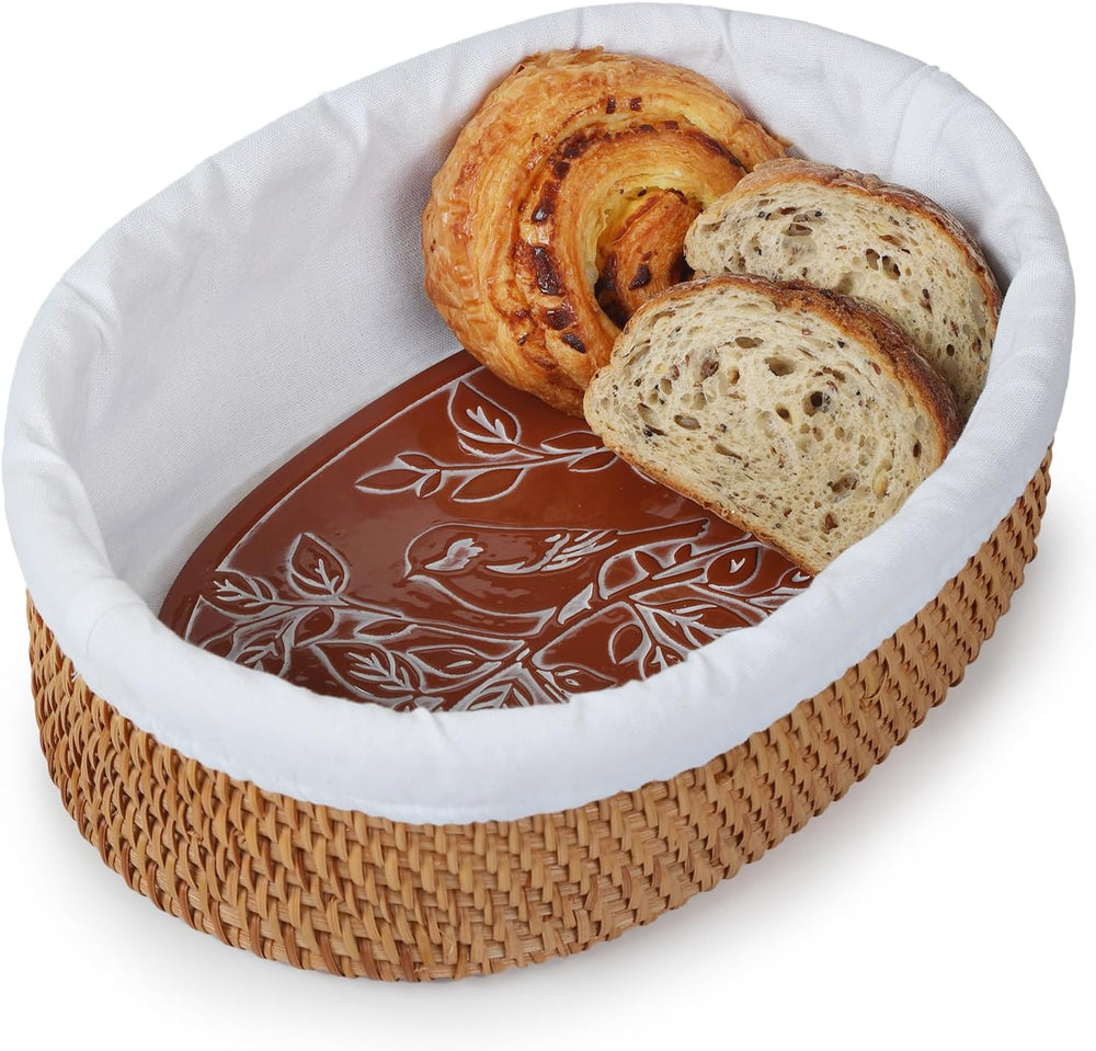 YANGQIHOME Bread Warmer Basket with Stone, Tortilla Warmer, Rattan Bread Bask...