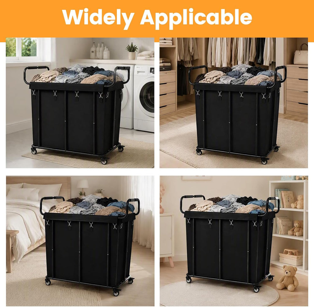 360L Laundry Hamper Cart with Wheels, Large Detachable Clothes Basket 