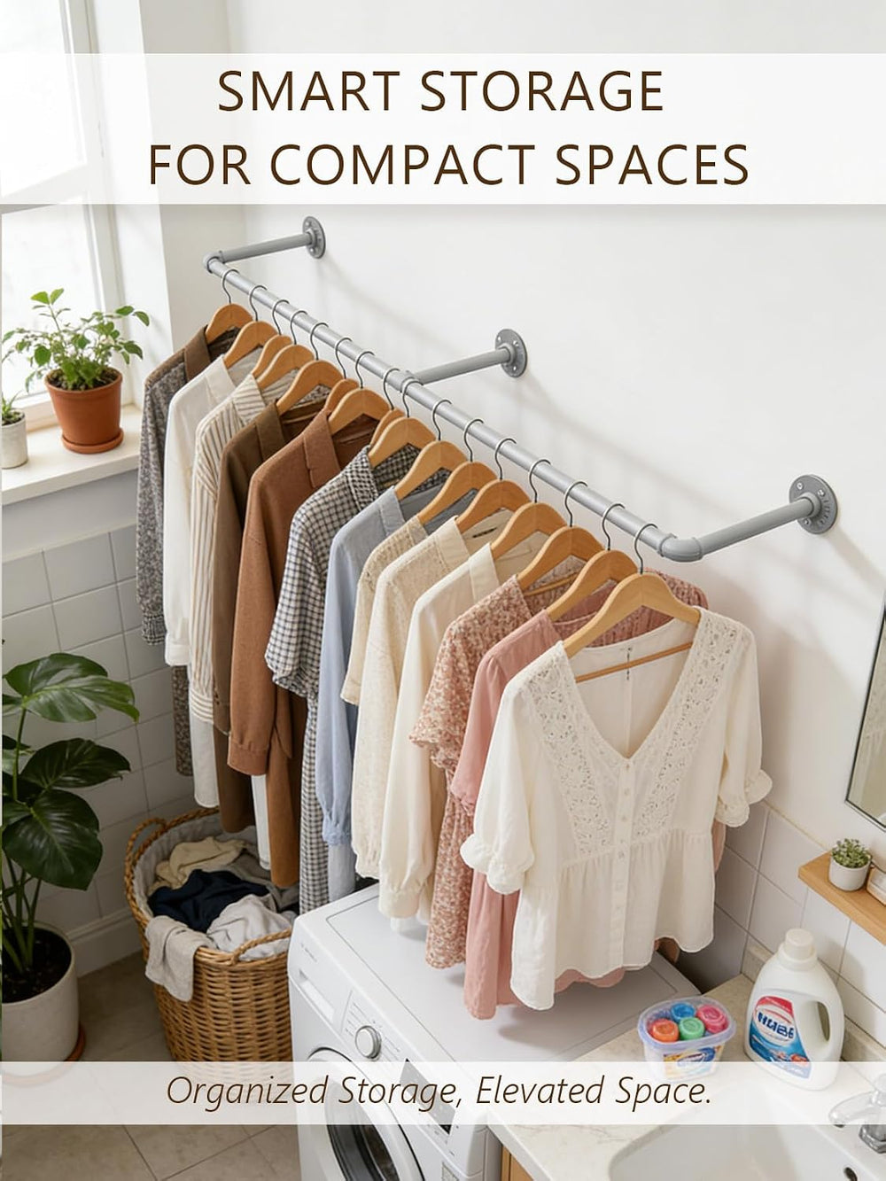 Aduanbang 65.7in Industrial Pipe Wall Mounted Clothes Rack, Heavy Duty Detach...