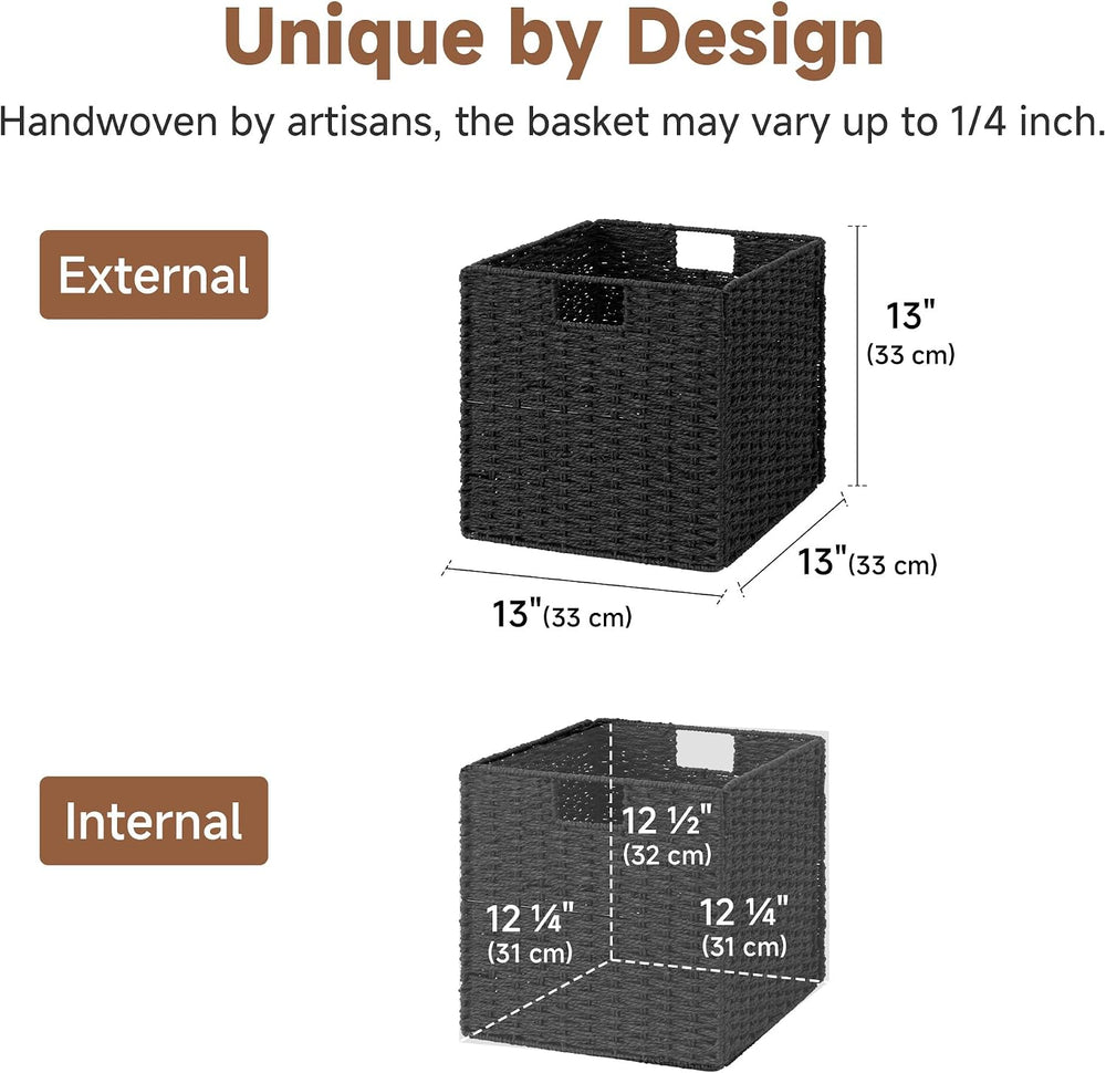 StorageWorks 13 inch Black Wicker Baskets for Storage,Foldable Black Basket