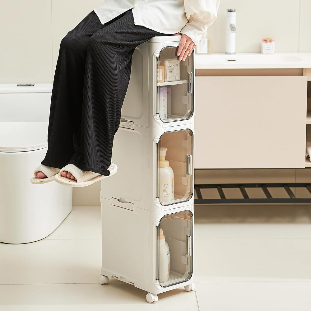 UFORU Tall Narrow Storage Cabinet,Slim Organizer with Magnetic Doors&Wheels