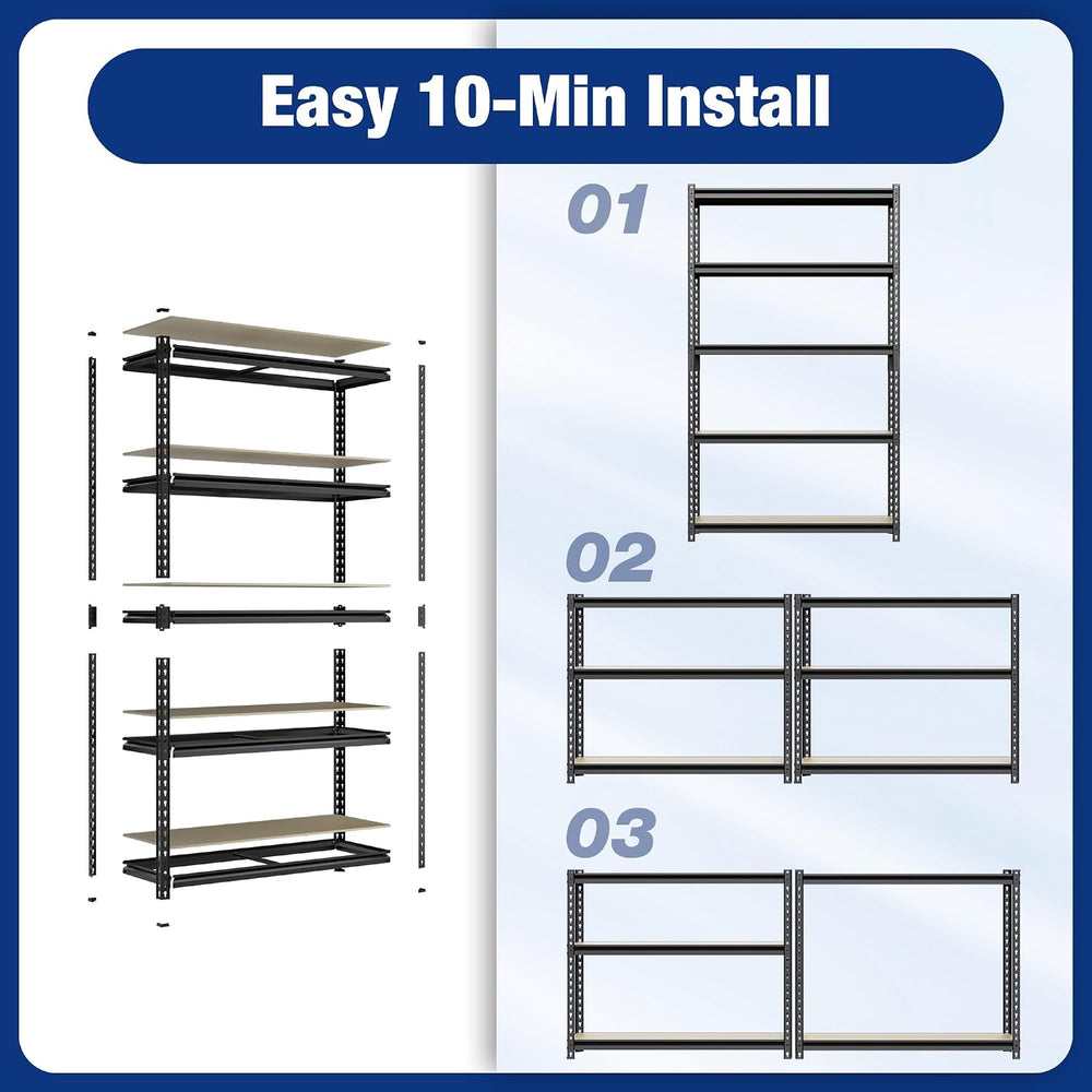 WORKPRO 2180LBS Capacity 5-Tier Black Shelving, 35.4”Wx11.8”Dx72”H