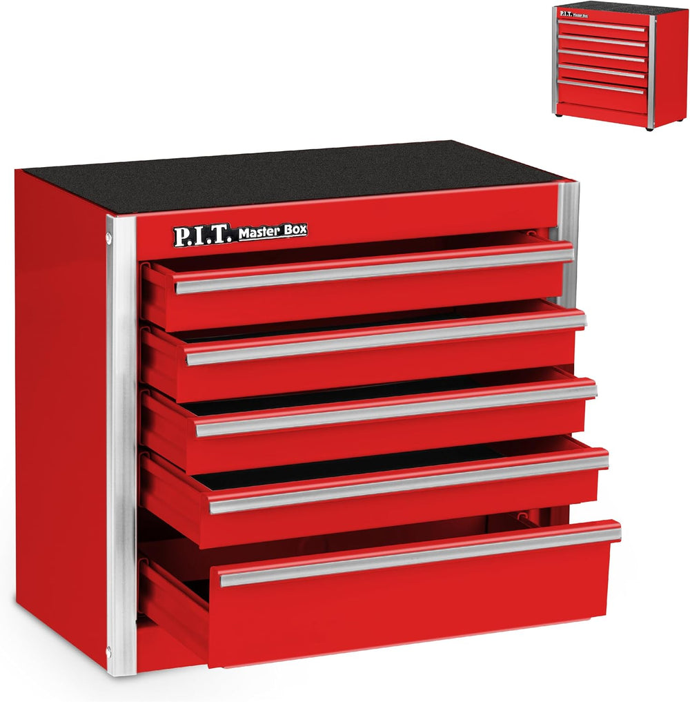P.I.T. Mini Tool Box,Small Metal Toolbox Organizer with 5 Drawers,Red