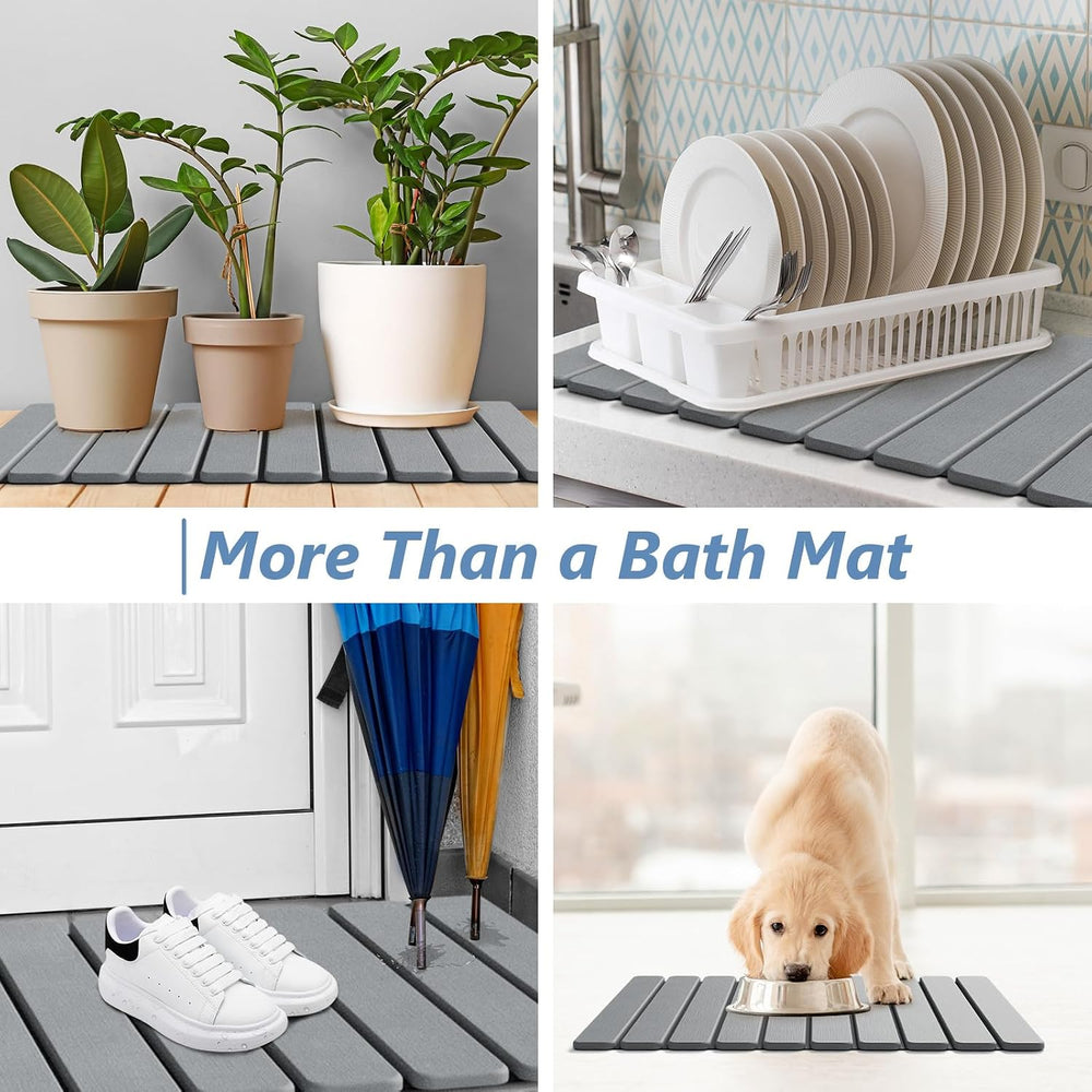 AWW Foldable Stone Bath Mat, Diatomaceous Quick Dry Shower Mat, Grey