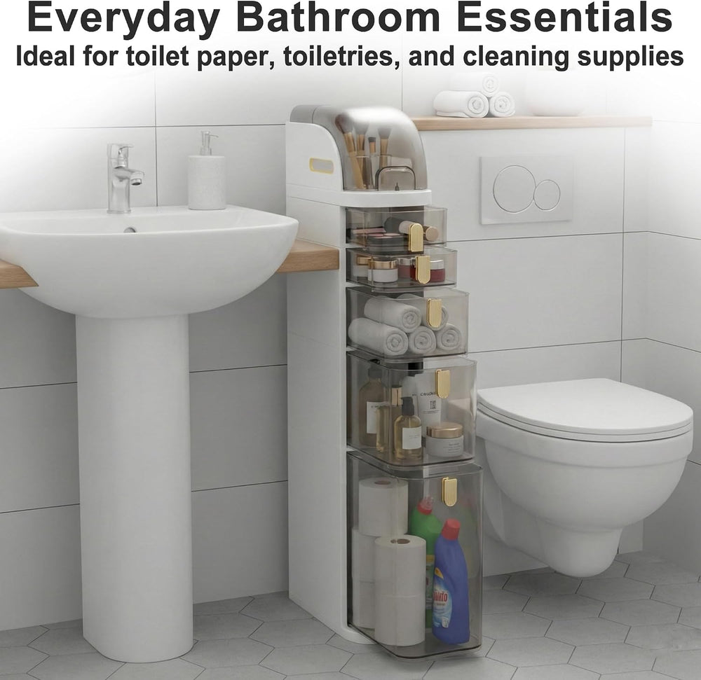 4-Tier Slim Bathroom Storage Cabinet, Narrow Rolling Organizer