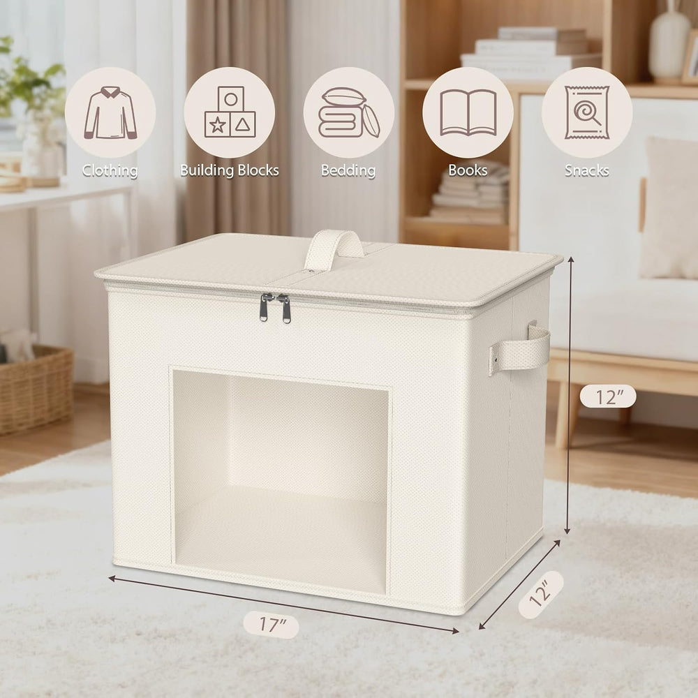 Zilink Fabric Storage Bins with Lid Sweater Closet Organizer, Beige,4 Pack