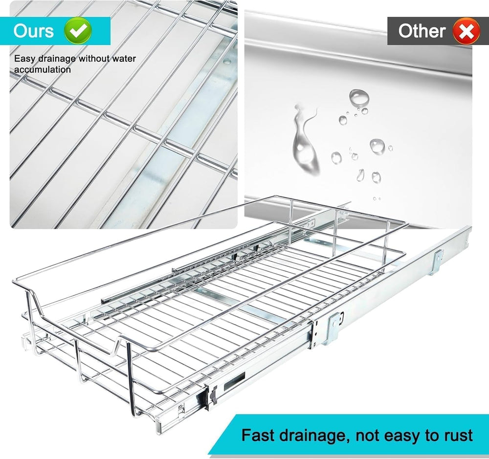 Pull Out Cabinet Organizer 15" W X 22" D, Chromed, Full Slide Out D...